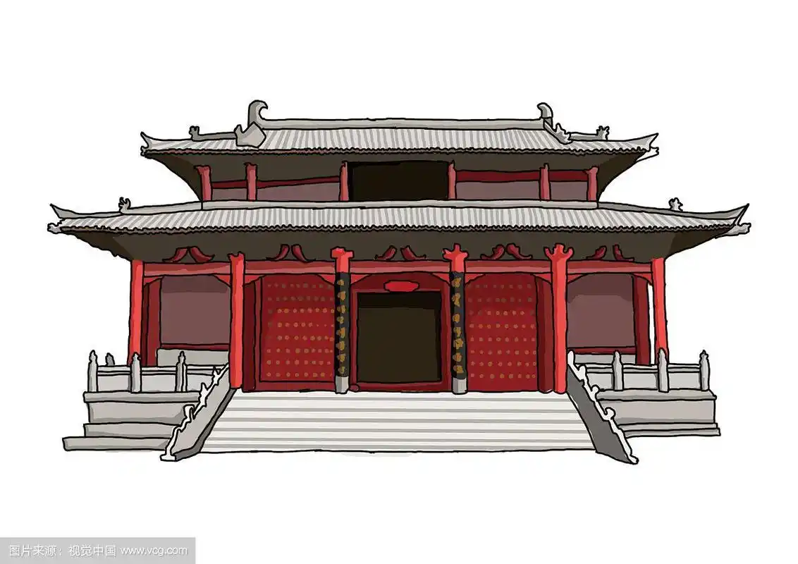 插画老建筑传统景点房屋庭院门楼