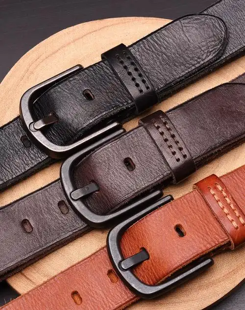 头层牛皮男款休闲时尚针扣腰带原生棕