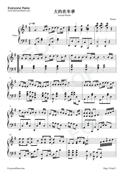 大约在冬季五线谱预览1-钢琴谱文件(五线谱,双手简谱,数字谱,midi,pdf