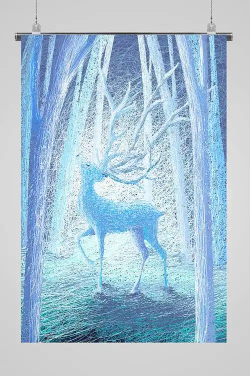 梦幻森林麋鹿插画