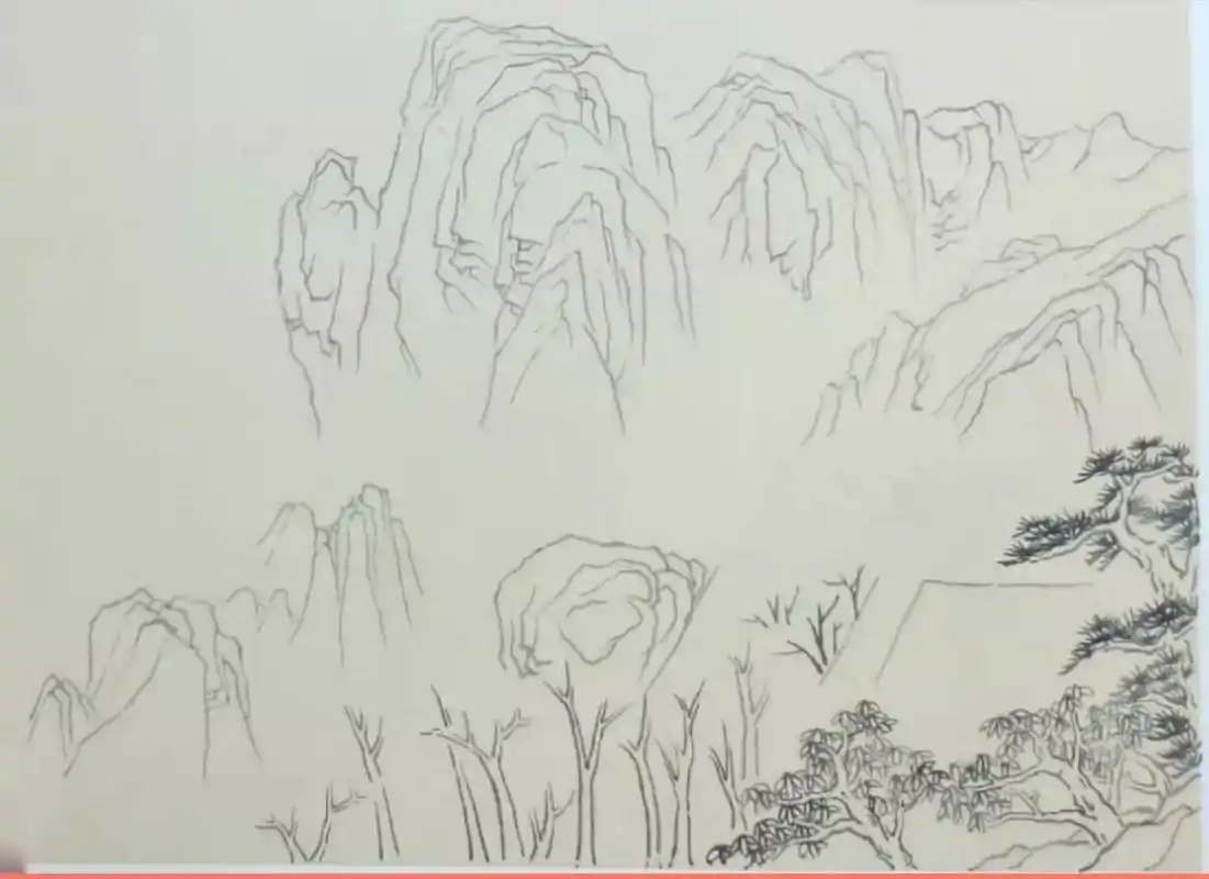 学习画泰山,重点是先用淡墨勾勒,再用淡墨,赭石,朱砂等反复 - 抖音