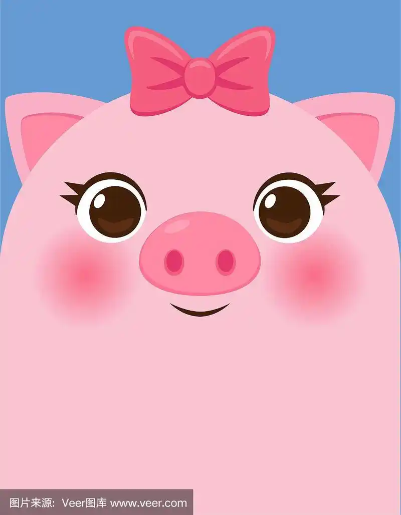 可爱的卡通猪头在蓝色的背景
