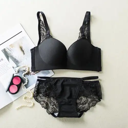 性感无钢圈聚拢内衣套装两件套sexy欧美少女蕾丝上托女士内衣文胸