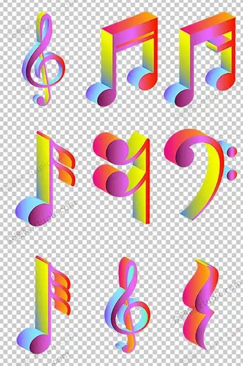 立体炫彩音符免抠元素