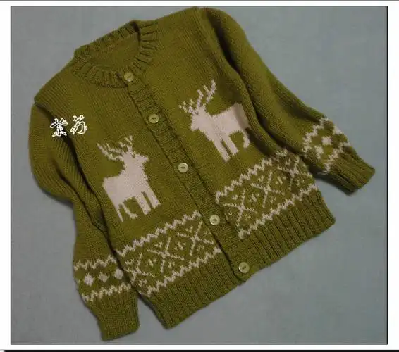 【转载】提花---麋鹿童开衫(补上编织过程)