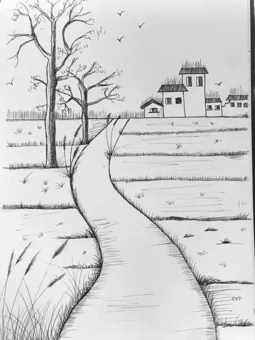 画画165天线稿速写风景篇含步骤