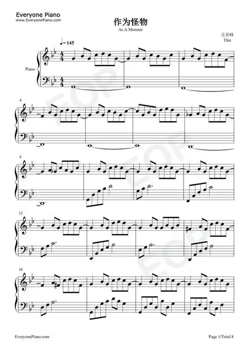 作为怪物五线谱预览1