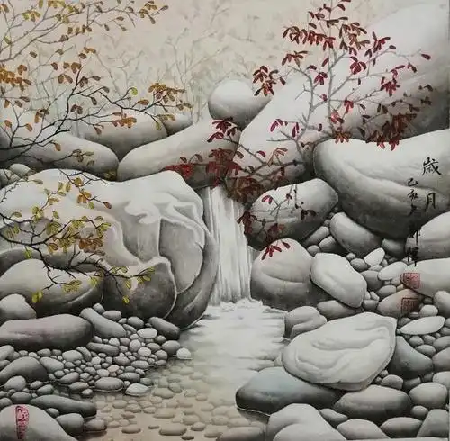 画家郭伟一幅幅不可多得的河卵石画艺术珍品