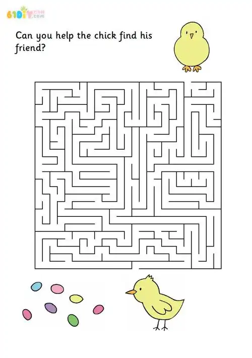 复活节可爱迷宫填色图_巧巧手幼儿手工网