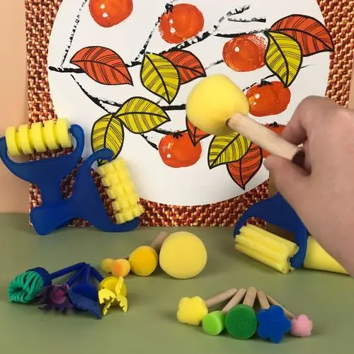 海绵印章卡纸画画印画扫拓画刷画蘑菇圆形笔刷折纸