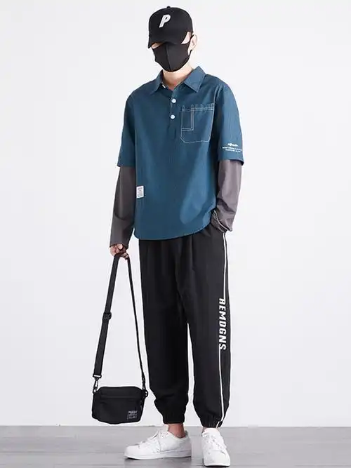 两件套装男士百搭新款春秋季衬衣休闲裤搭配一套青年学生潮流男装