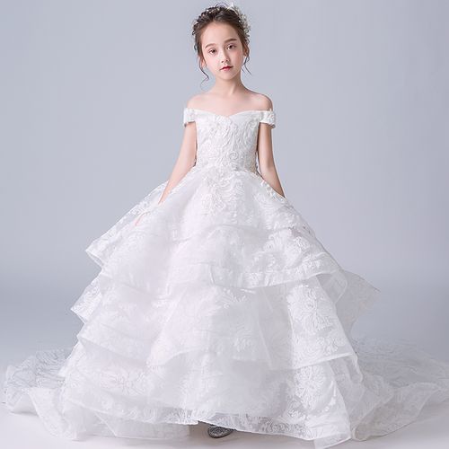 儿童婚纱礼服拖尾裙超长