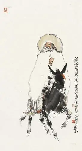 1006骑驴图镜框设色纸本