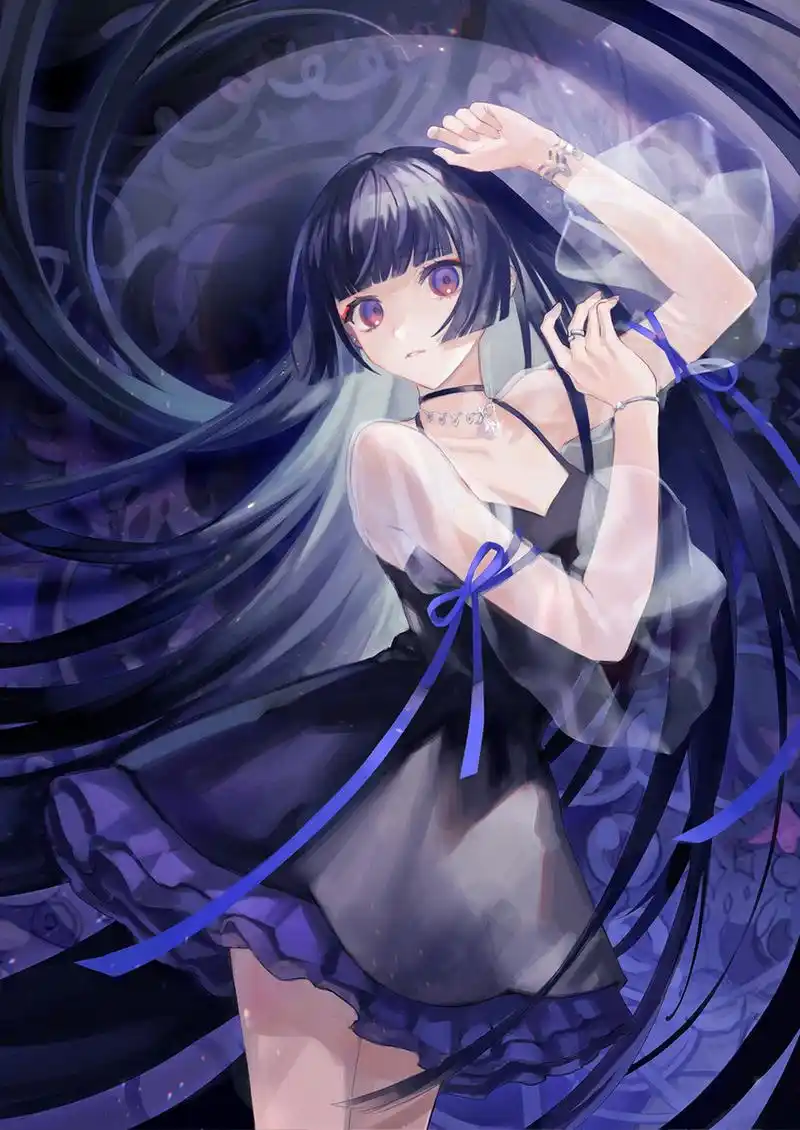 蓝黑色调的少女#二次元美图#  画师:咲春ゐと pixiv:109563553