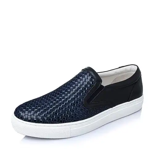 belle百丽春季蓝色编织牛皮男休闲鞋bk101am6