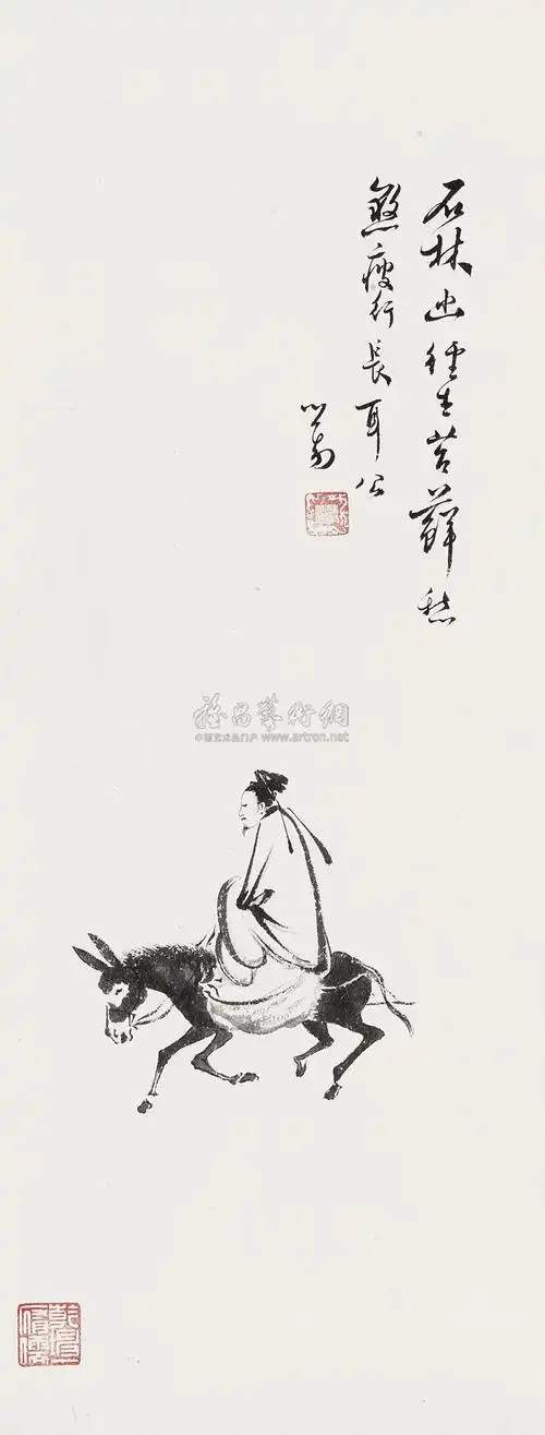 4406骑驴图镜心水墨纸本