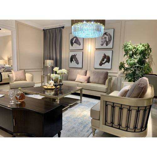 美克风格 现代美式轻奢家具 客厅沙发组合 实木沙发真皮沙发