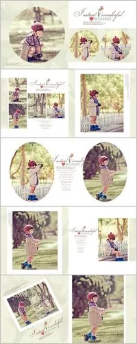 儿童psd相册模板方版宝宝写真成长纪念册样册影楼排版ps素材