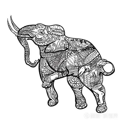 插画 大象以典雅的装饰图案与张贴泰国传统艺术, 手绘风格.矢量插图.