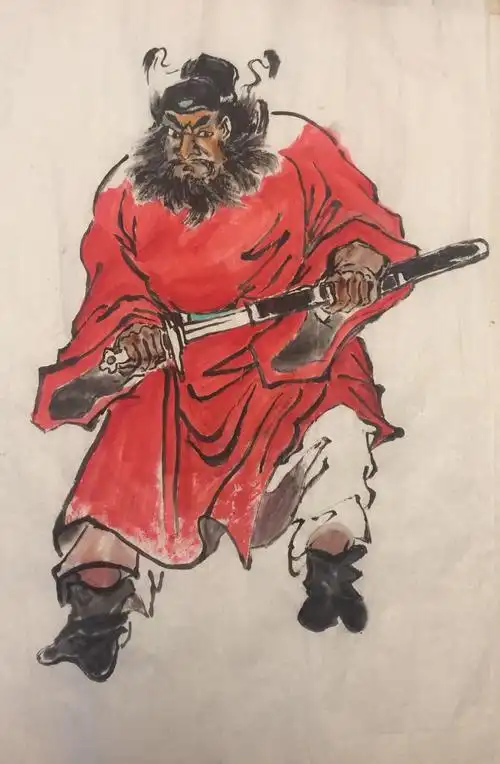 这幅钟馗伏魔图就是被疫情困居家中寄托自己情志的习作.