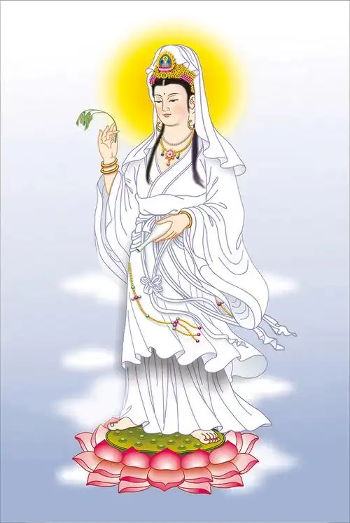 南海白衣杨柳送子观音大士净瓶施药观世音菩萨画像结缘卷轴挂画图 施