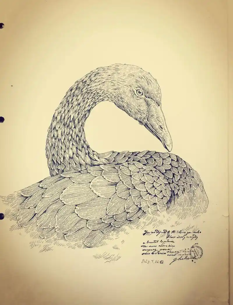 天鹅.优雅的天鹅#灵魂画手 #钢笔画 #手绘 #黑白线描画  - 抖音