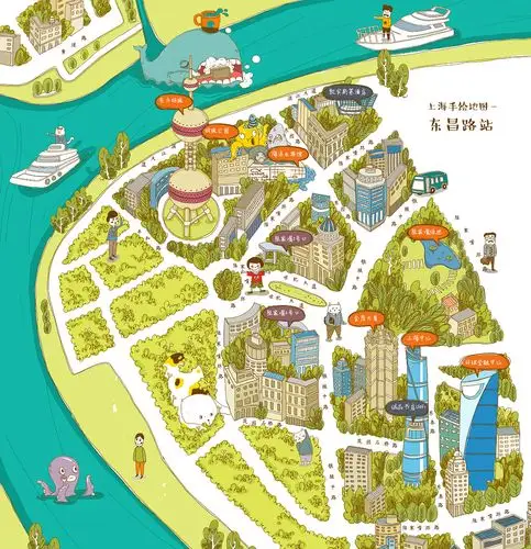 萌物版上海手绘地图