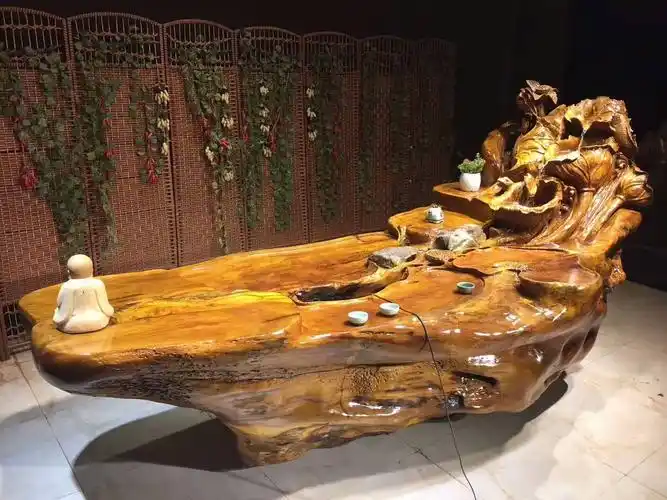 霸气整体无拼接金丝楠木根雕茶几