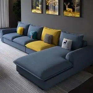 全友家居新款科技布沙发客厅简约现代布艺沙发可拆洗3.5米蓝色北