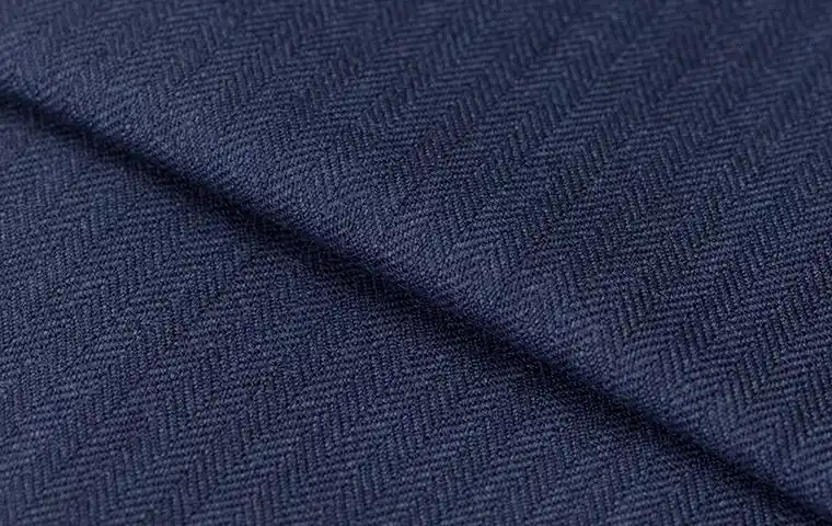 蓝色斜纹平驳领全羊毛商务西服二件套