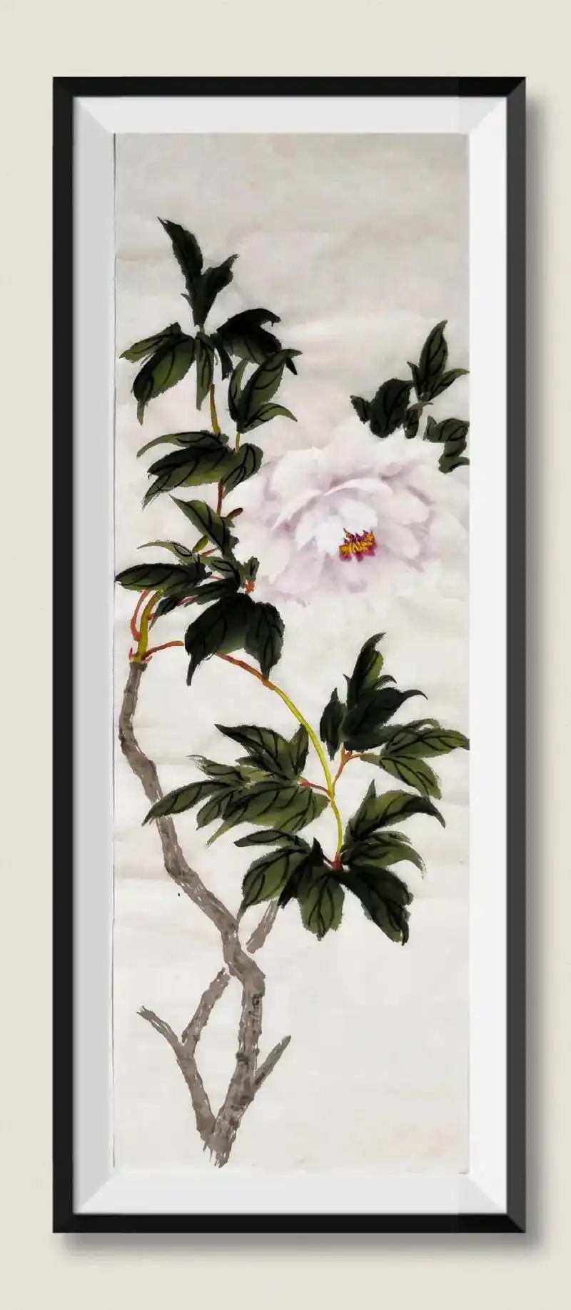 国画牡丹#小写意花鸟画(白牡丹条幅) - 抖音