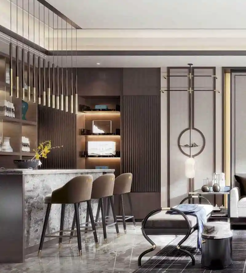 新中式客厅 吧台设计效果图[酸]