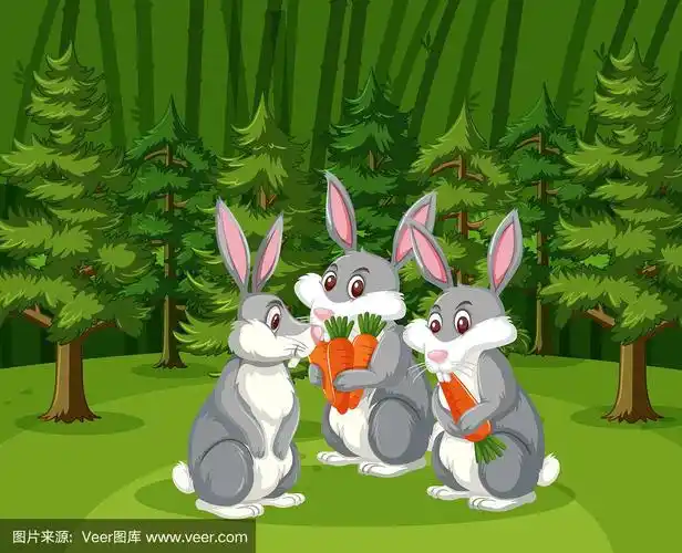 兔子,胡萝卜,巨大的,森林,三只动物
