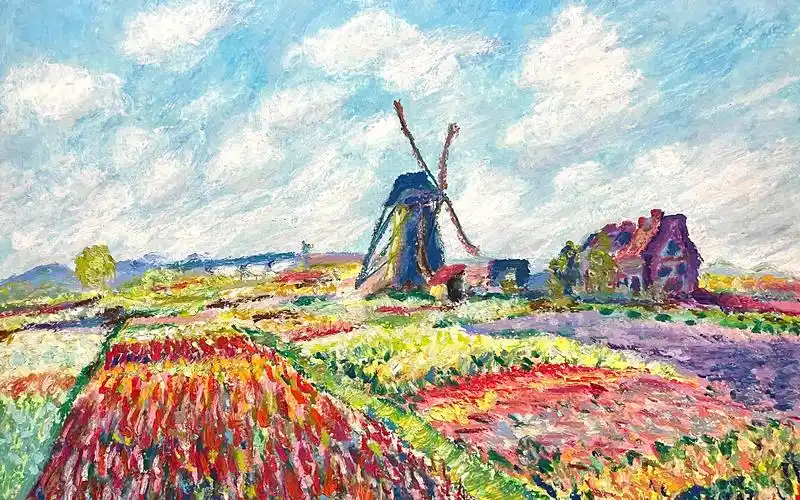 活动作品新手油画棒临摹莫奈荷兰郁金香田