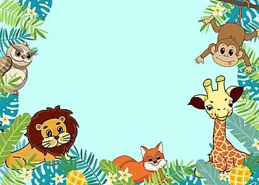 卡通狐狸狮子长颈鹿猫头鹰动物背景, 森林, 动物背景, 叶子 背景图