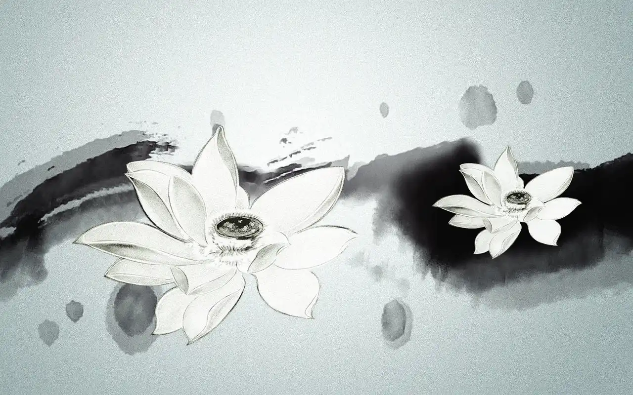 淡雅水墨画荷花桌面壁纸高清大图预览1920×1200_风景壁纸下载_美桌网