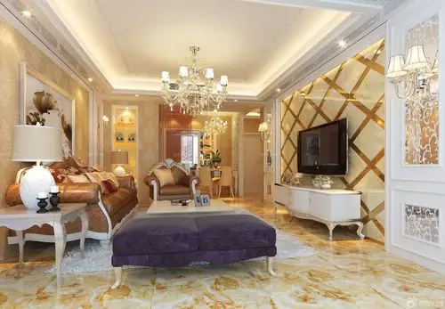 70平米两室简欧客厅吊顶装修效果图片