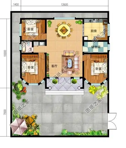 农村自建房三室一厅图,家庭人口不多的首选