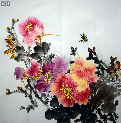 黄俊杰四尺斗方牡丹_写意牡丹_牡丹_花鸟_国画_装饰作品_园圆堂