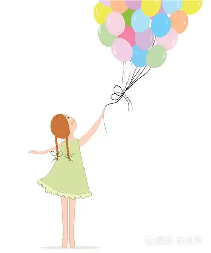 小女孩抱着五颜六色气球矢量