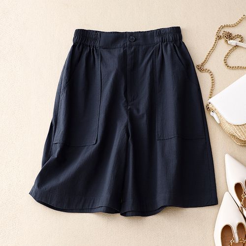 外贸出口清仓折扣夏季文艺棉麻短裤女松紧腰纯色宽松休闲百搭女裤