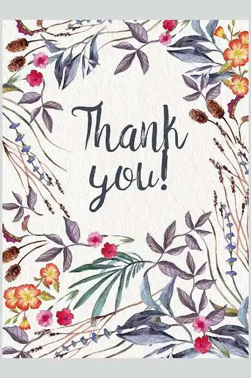 谢谢你手绘水彩动物植插画素材