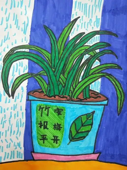 其它 植物～四年级作品        喜欢观察的孩子们,画出了植物的叶子不