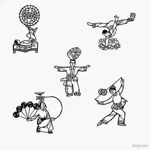 中国剪纸 杂技png素材透明免抠图片-动植人物