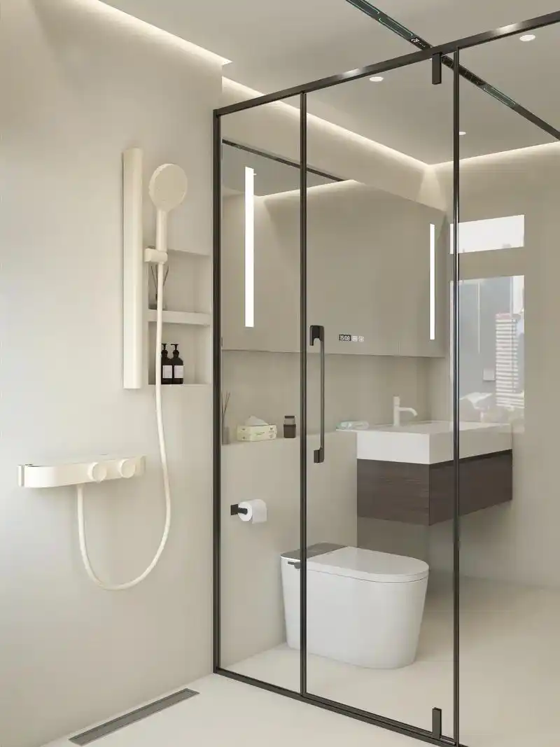 极简微水泥浴室|无顶喷花洒太戳我心啦.#秋冬生活图鉴   极 - 抖音