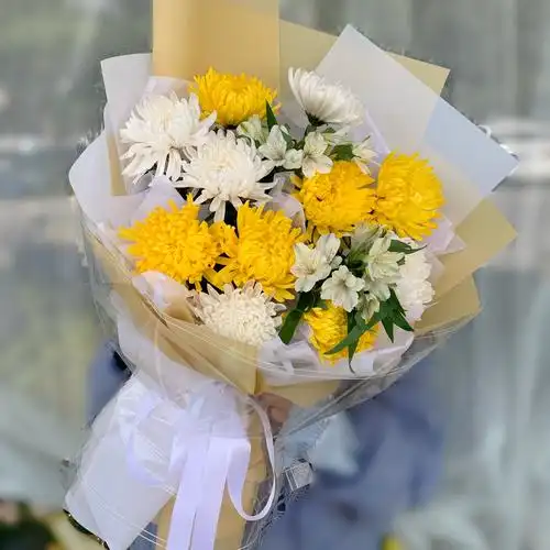 西安扫墓哀悼哀思纪念祭奠花束白菊鲜花黄白菊鲜花速递同城