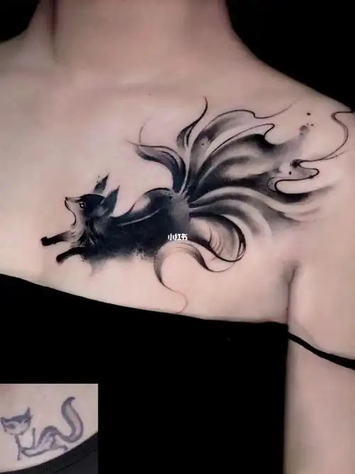 九尾狐  #九尾狐纹身  #狐狸纹身  #水墨  #水墨画 #中式纹身   #新