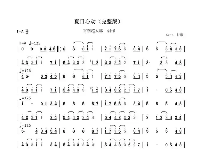 【纯音乐】夏日心动(完整版)_雪糕超人耶--动态简谱