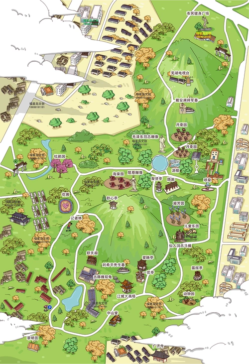 安徽芜湖赭山风景区旅游手绘地图|插画|商业插画|喵星岛文创 - 原创