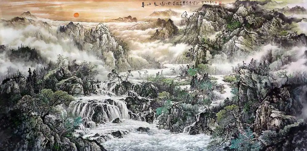 名家山水画《春山晨曦图》 - 写意山水画 - 99字画网